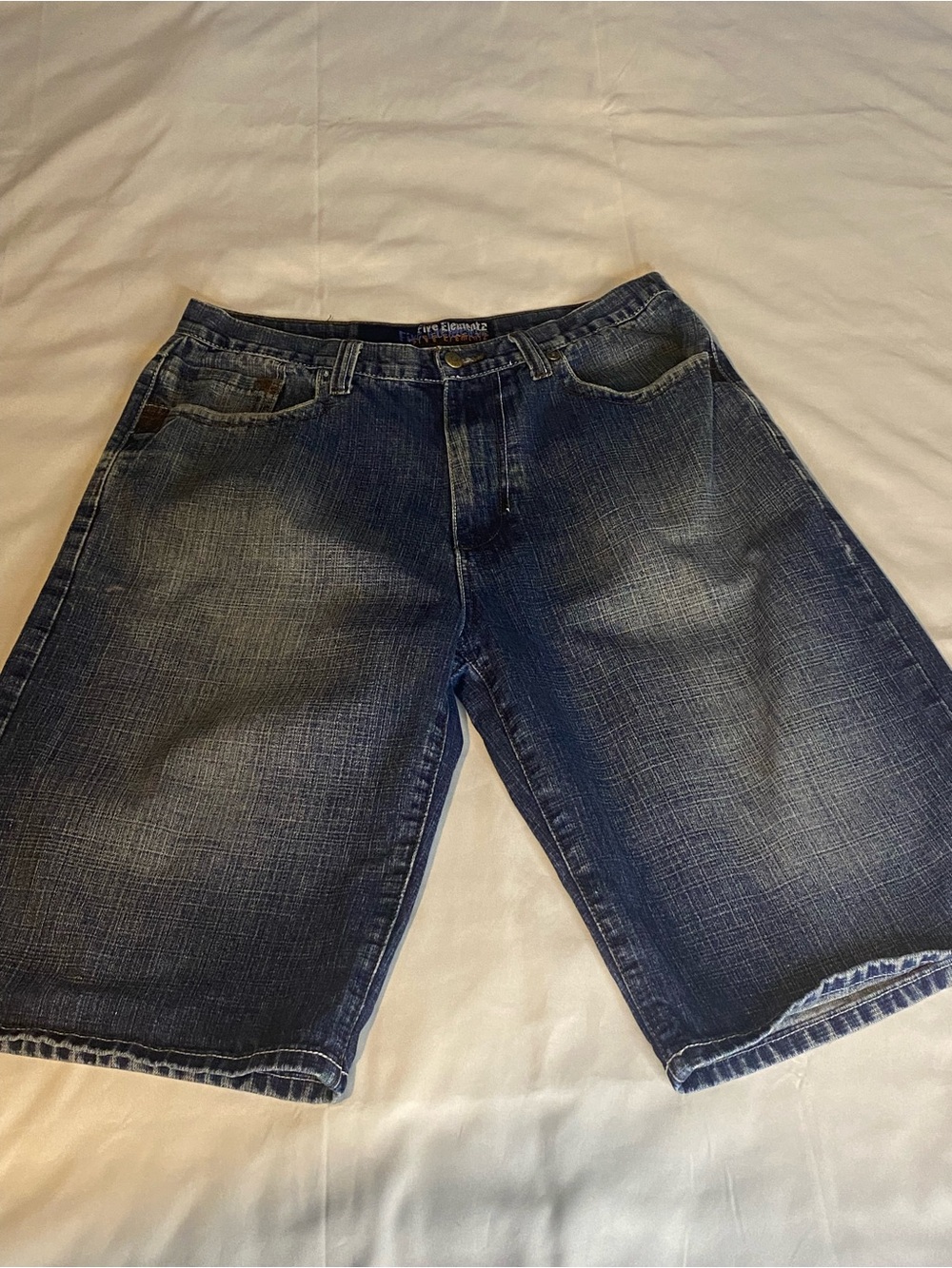 Men's Five Elementz Blue Denim Jeans Shorts, Size 36 Mid-Wash, Vintage 90s